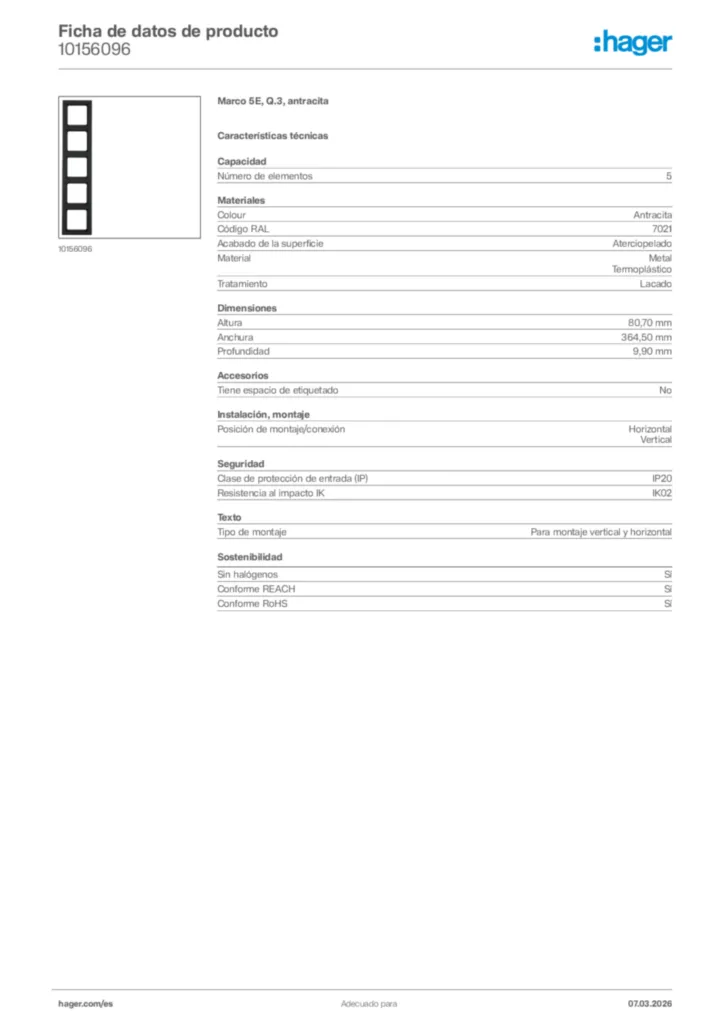 Imagen Hager Ficha de datos de producto 10156096 | Hager España