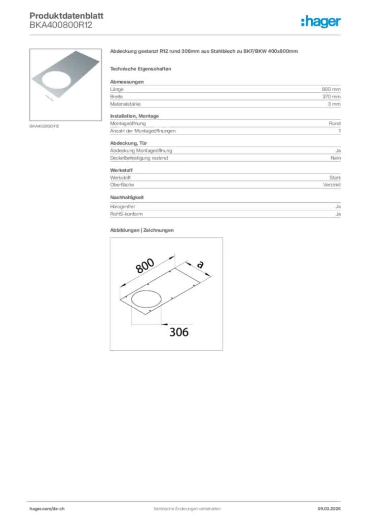 Bild Hager Produktdatenblatt BKA400800R12 | Hager Schweiz