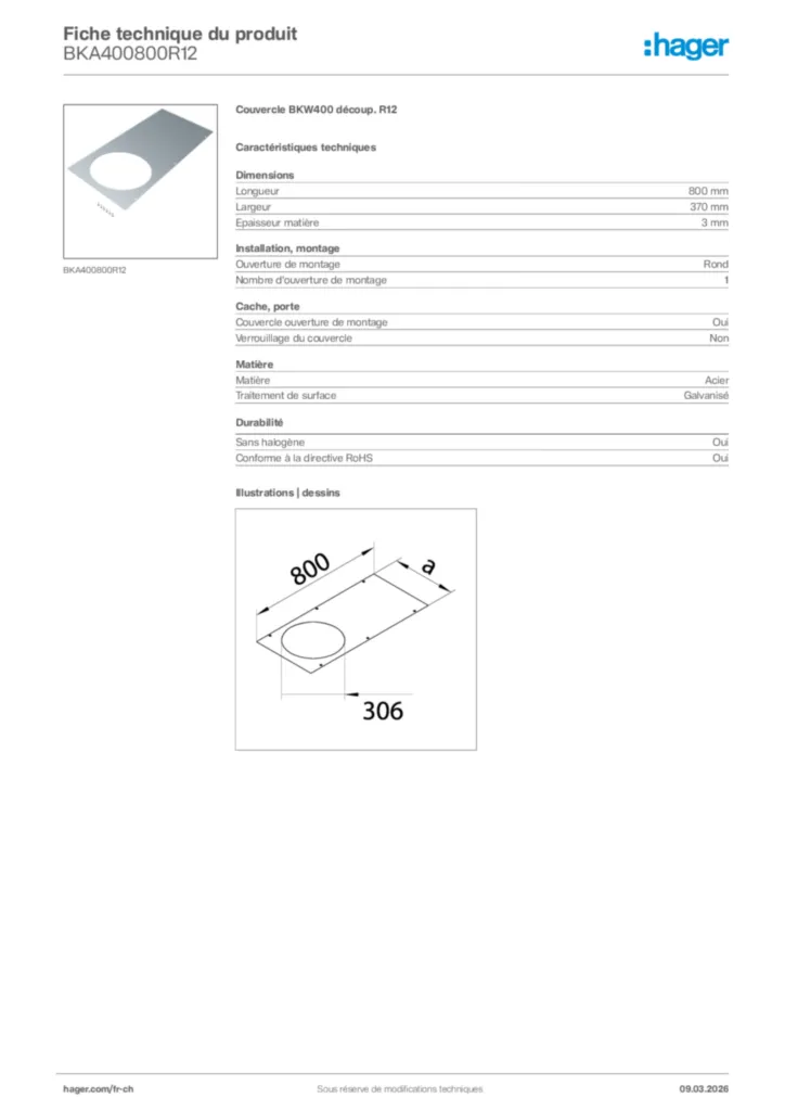 Image Hager Fiche technique du produit BKA400800R12 | Hager Suisse