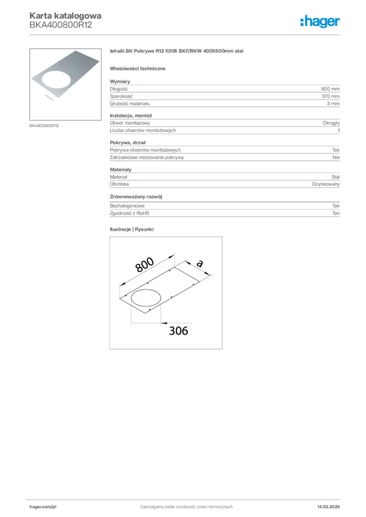 Zdjęcie Hager Karta katalogowa BKA400800R12 | Hager Polska