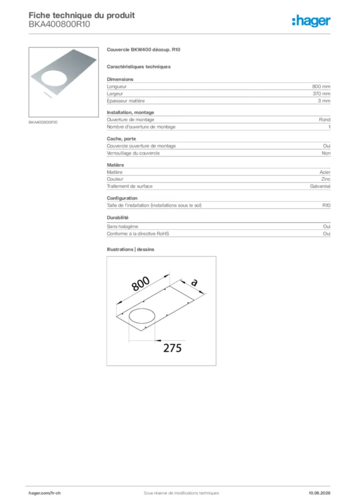 Image Hager Fiche technique du produit BKA400800R10 | Hager Suisse