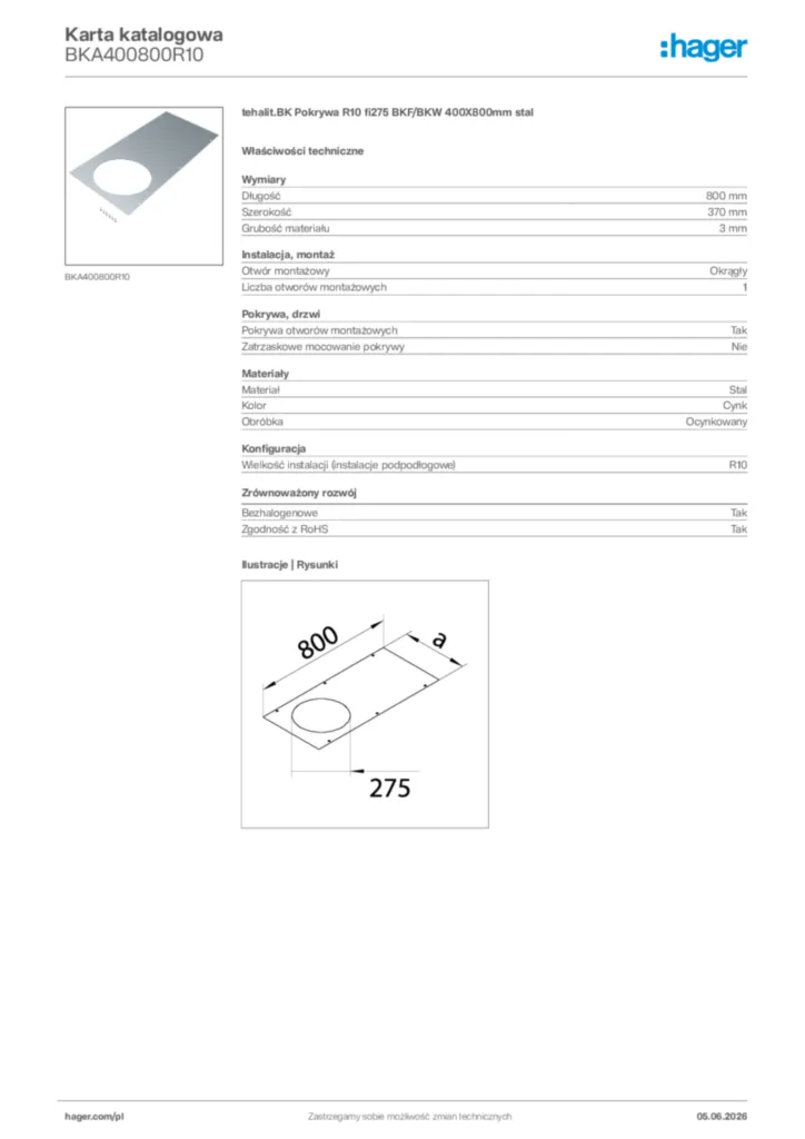 Zdjęcie Hager Karta katalogowa BKA400800R10 | Hager Polska