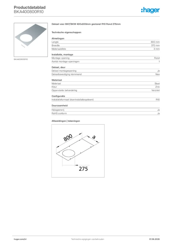 Afbeelding Hager Productdatablad BKA400800R10 | Hager Nederland