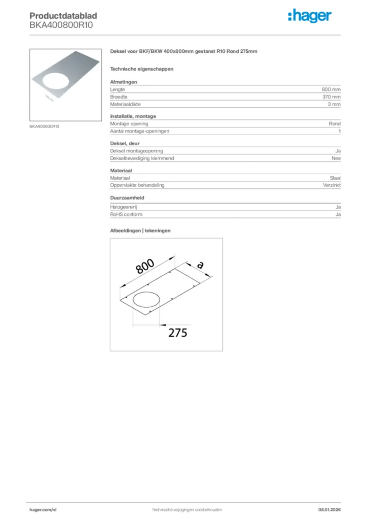 Afbeelding Hager Productdatablad BKA400800R10 | Hager Nederland