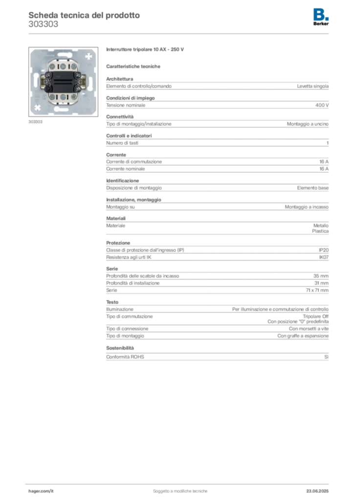 Immagine Berker Scheda tecnica del prodotto 303303 | Hager Italia