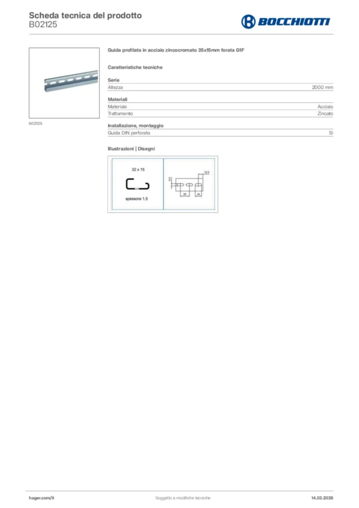 Immagine Bocchiotti Scheda tecnica del prodotto B02125 | Hager Italia