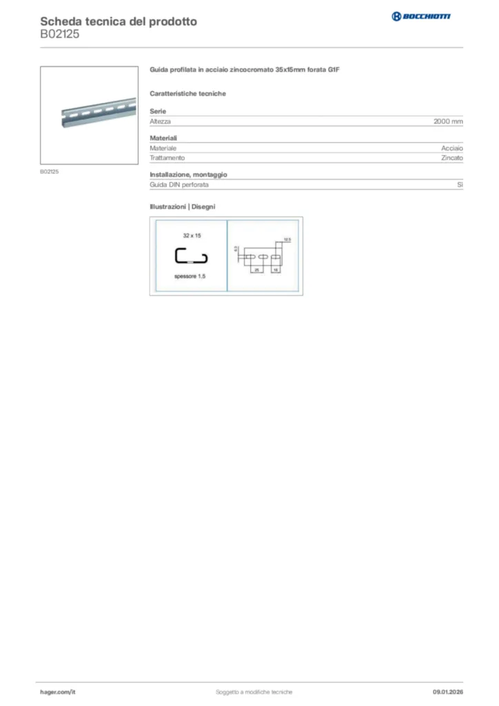 Immagine Bocchiotti Scheda tecnica del prodotto B02125 | Hager Italia