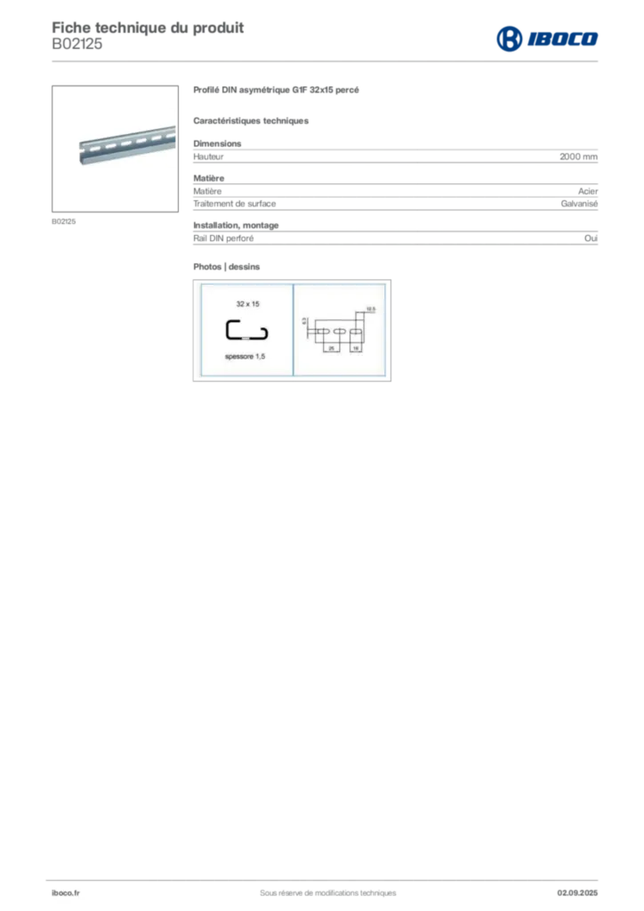 Image Iboco Fiche technique du produit B02125 | Hager France