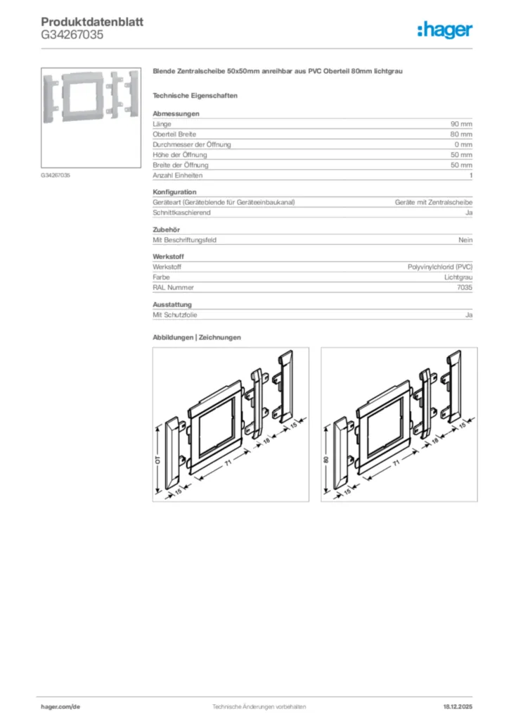 Bild Hager Produktdatenblatt G34267035 | Hager Deutschland