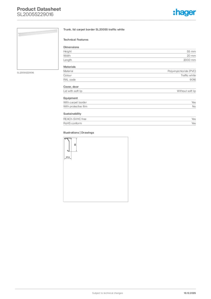 Image Hager Product data sheet SL20055229016  | Hager Africa