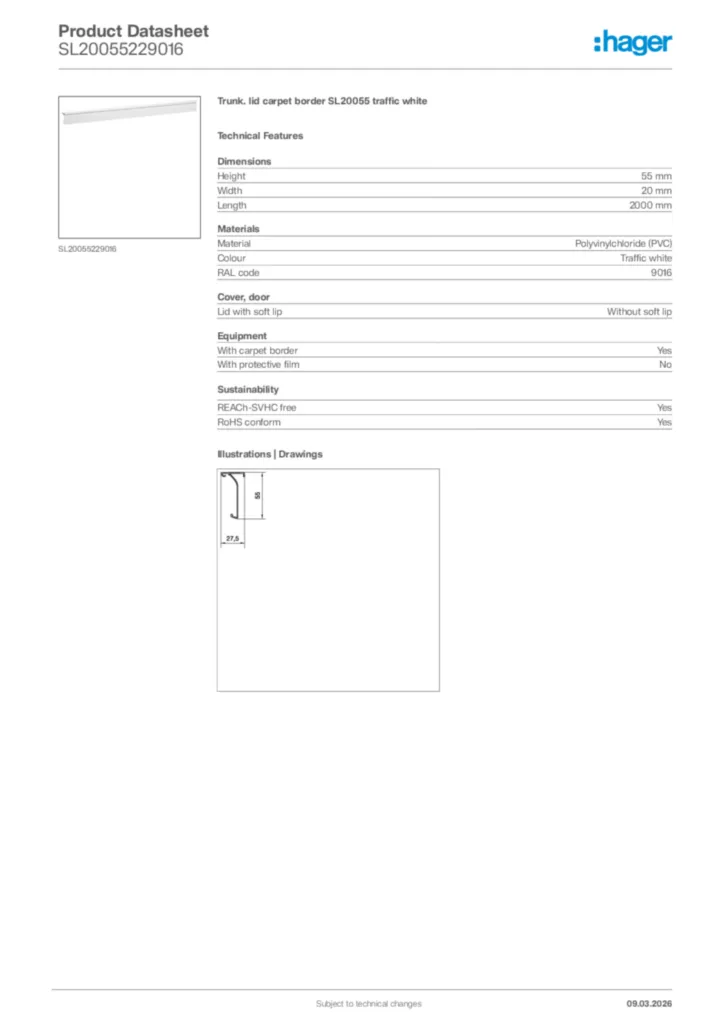 Image Hager Product data sheet SL20055229016  | Hager Africa