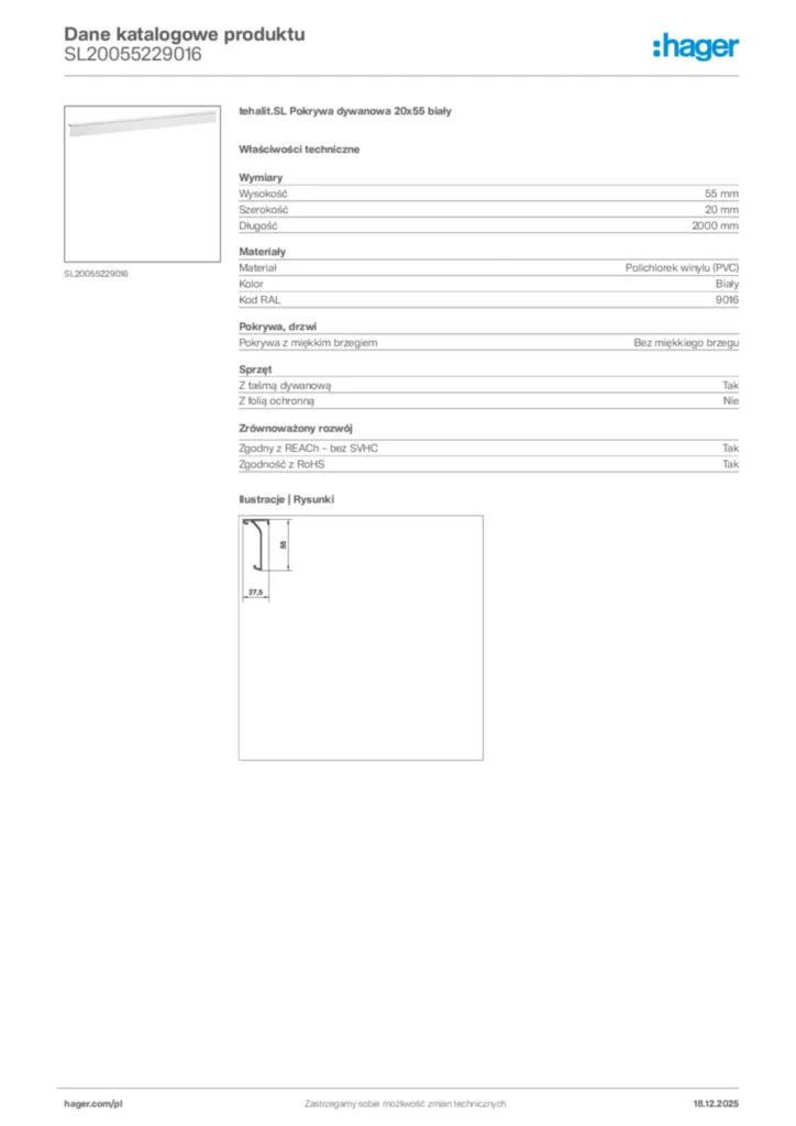 Zdjęcie Hager Karta katalogowa SL20055229016 | Hager Polska