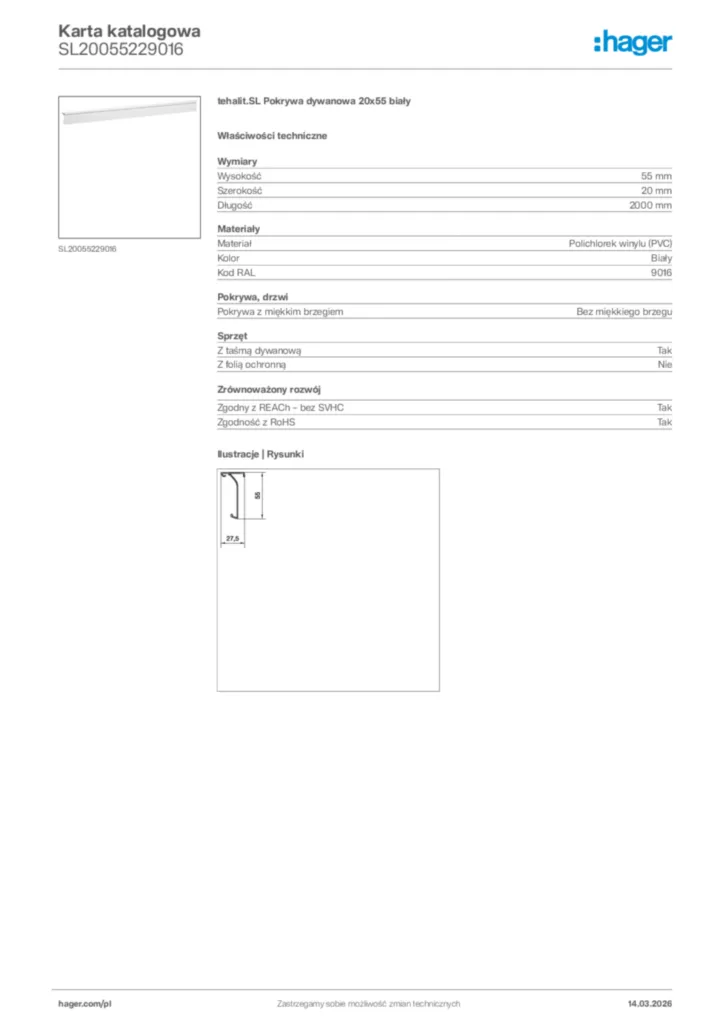 Zdjęcie Hager Karta katalogowa SL20055229016 | Hager Polska