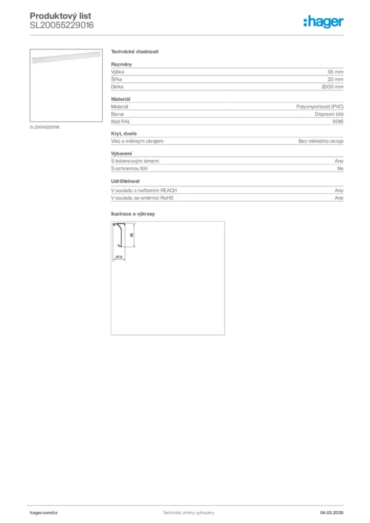 Obrázek Hager Product data sheet SL20055229016 | Hager