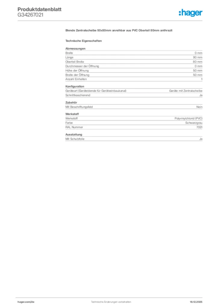 Bild Hager Produktdatenblatt G34267021 | Hager Deutschland