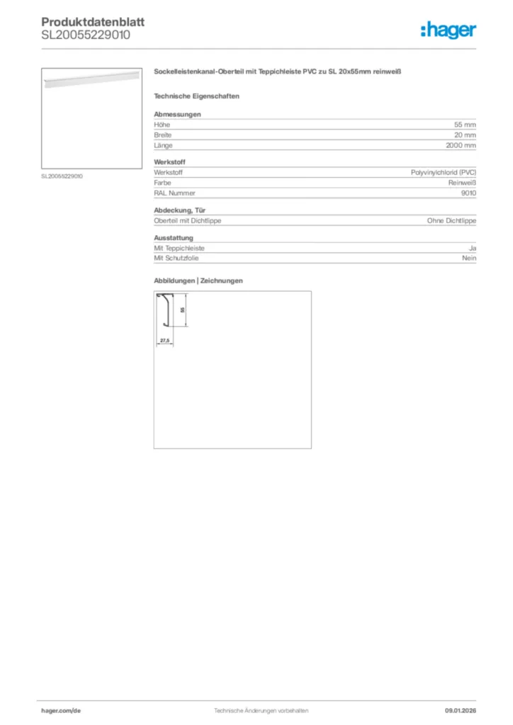 Bild Hager Produktdatenblatt SL20055229010 | Hager Deutschland
