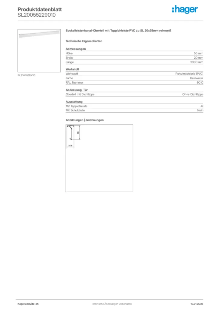 Bild Hager Produktdatenblatt SL20055229010 | Hager Schweiz