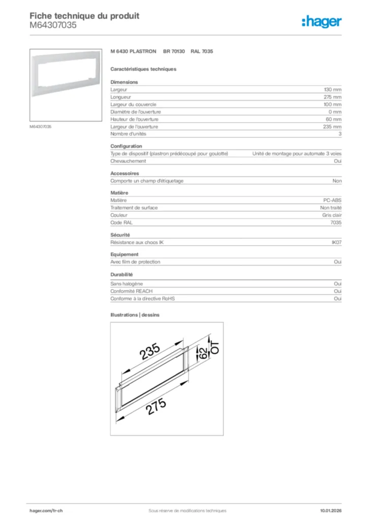 Image Hager Fiche technique du produit M64307035 | Hager Suisse
