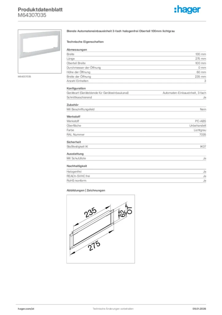 Bild Hager Produktdatenblatt M64307035 | Hager Deutschland