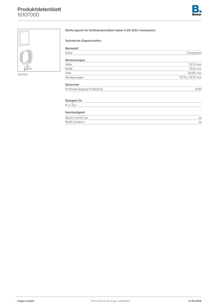 Bild Berker Produktdatenblatt 10107000 | Hager Deutschland