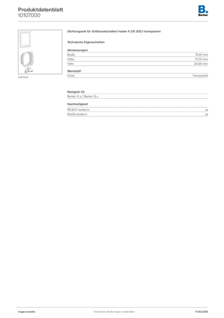 Bild Berker Produktdatenblatt 10107000 | Hager Deutschland