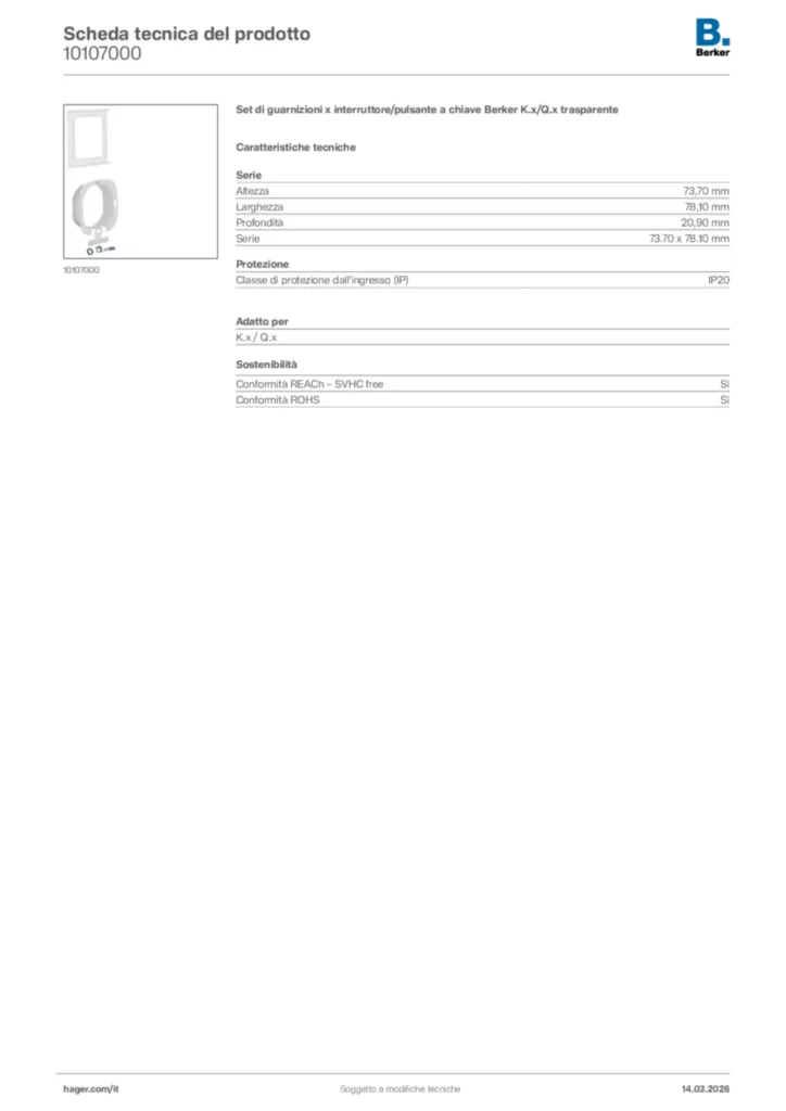 Immagine Berker Scheda tecnica del prodotto 10107000 | Hager Italia