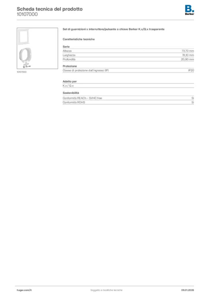 Immagine Berker Scheda tecnica del prodotto 10107000 | Hager Italia