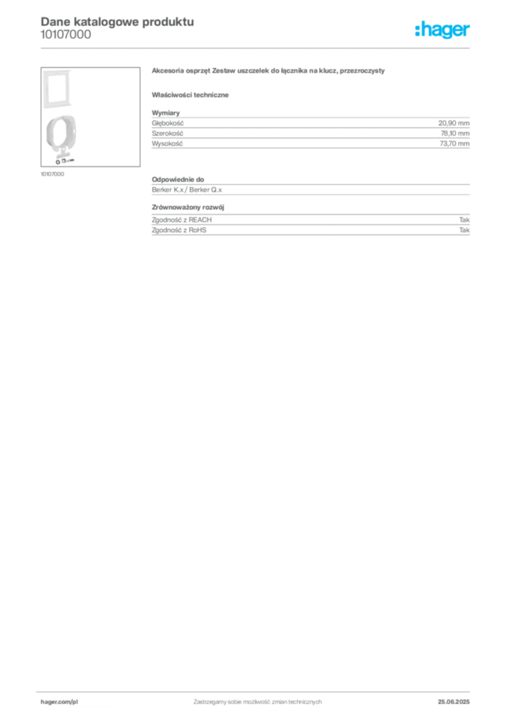 Zdjęcie Hager Karta katalogowa 10107000 | Hager Polska