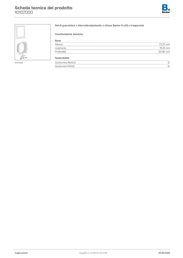 Afbeelding Hager Productdatablad 10107000 | Hager Nederland