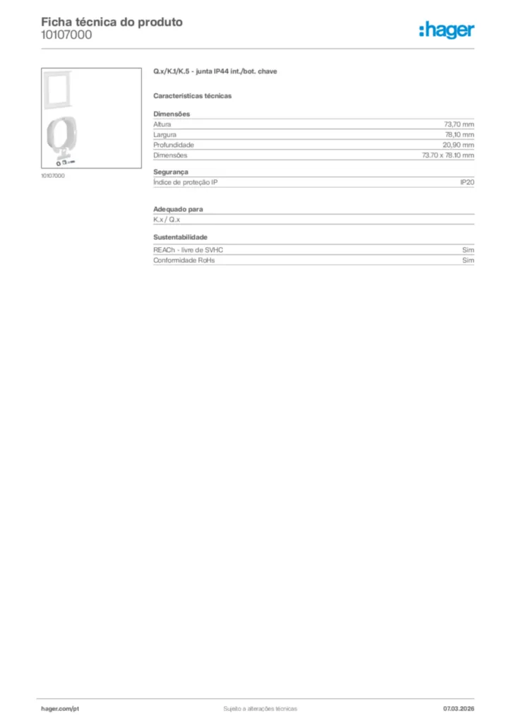 Imagem Hager Ficha técnica do produto 10107000 | Hager Portugal