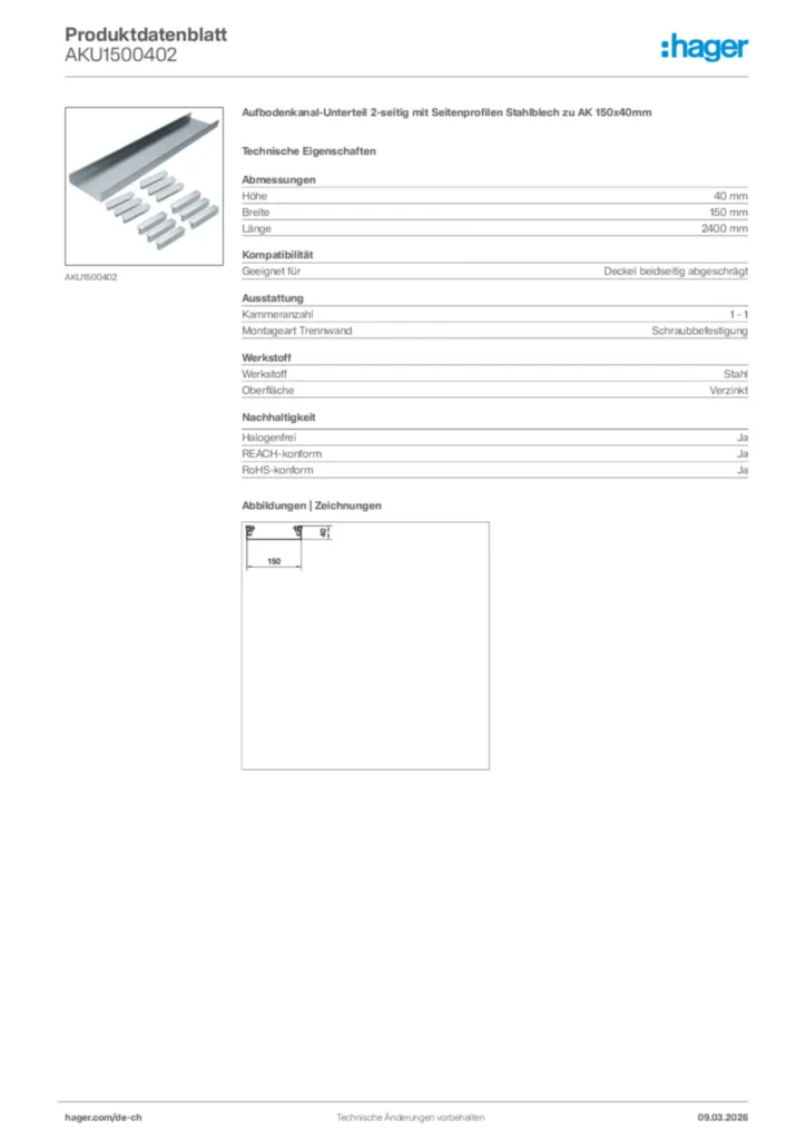 Bild Hager Produktdatenblatt AKU1500402 | Hager Schweiz