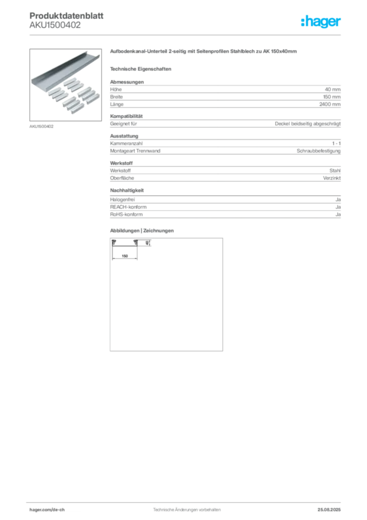 Bild Hager Produktdatenblatt AKU1500402 | Hager Schweiz