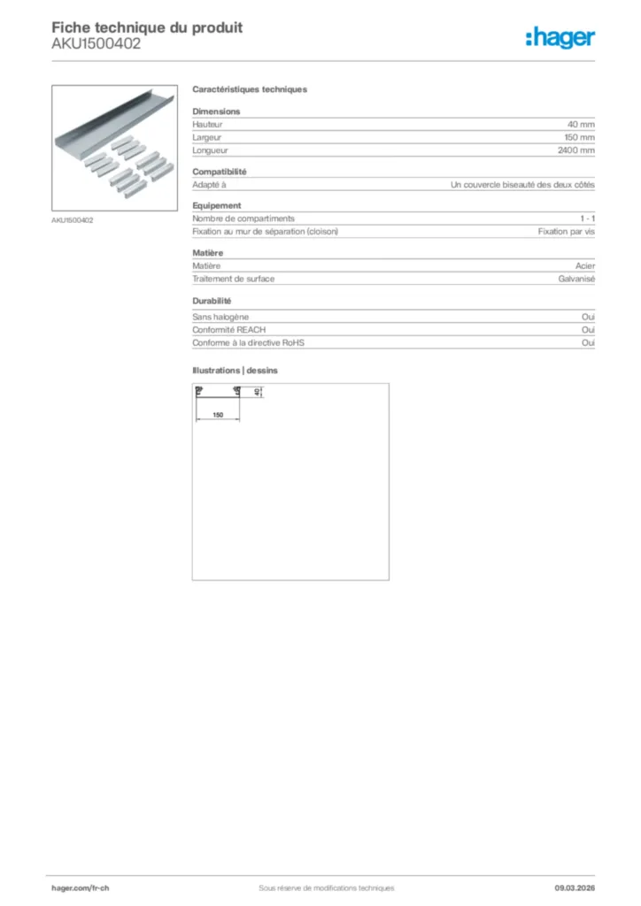 Image Hager Fiche technique du produit AKU1500402 | Hager Suisse
