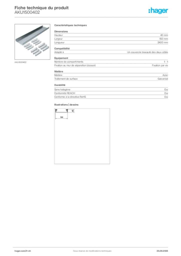 Image Hager Fiche technique du produit AKU1500402 | Hager Suisse