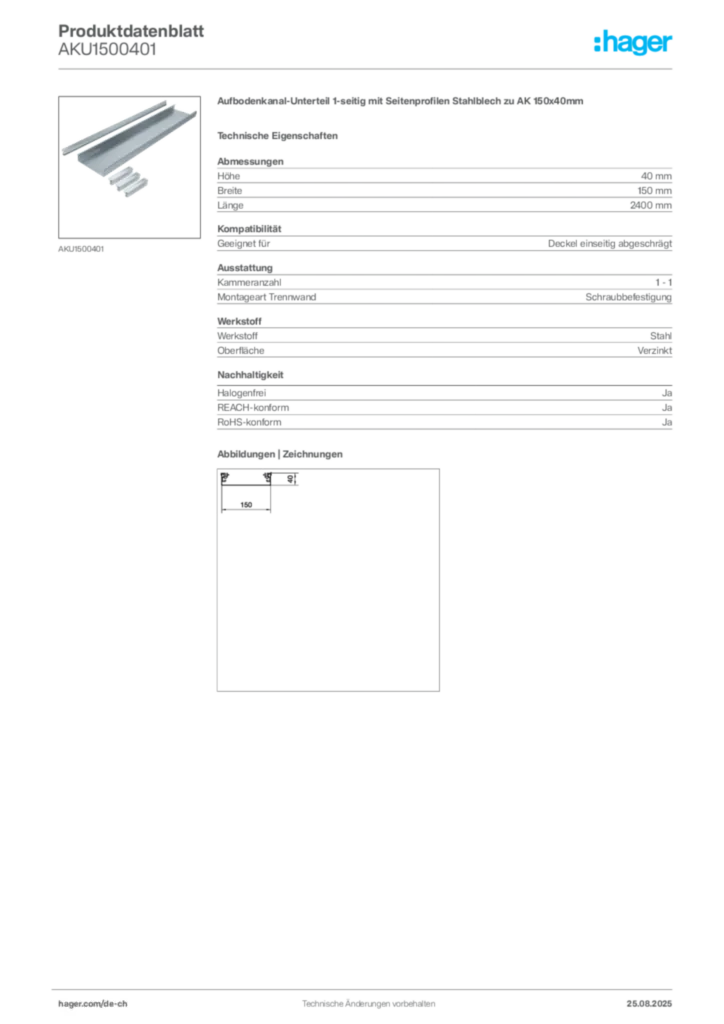 Bild Hager Produktdatenblatt AKU1500401 | Hager Schweiz