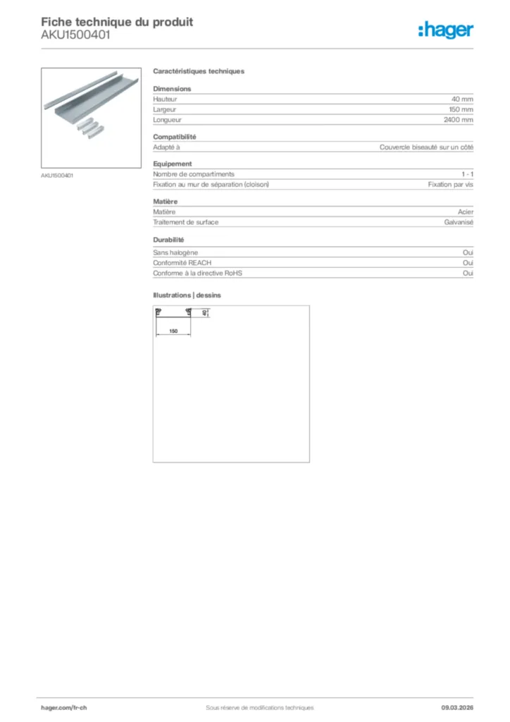 Image Hager Fiche technique du produit AKU1500401 | Hager Suisse