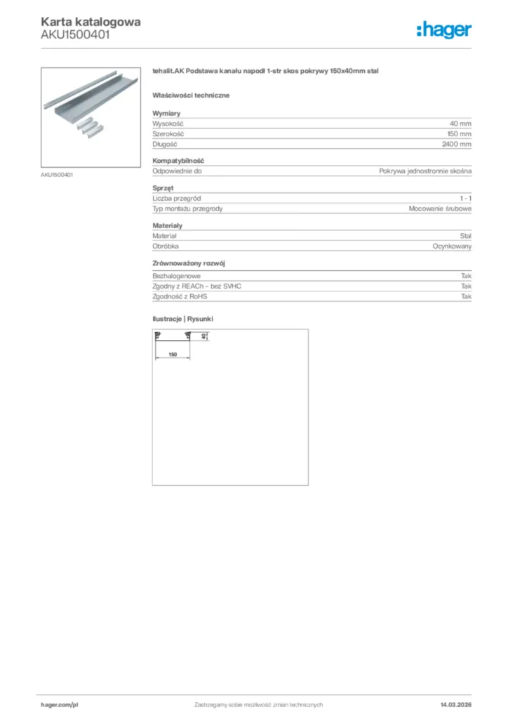 Zdjęcie Hager Karta katalogowa AKU1500401 | Hager Polska