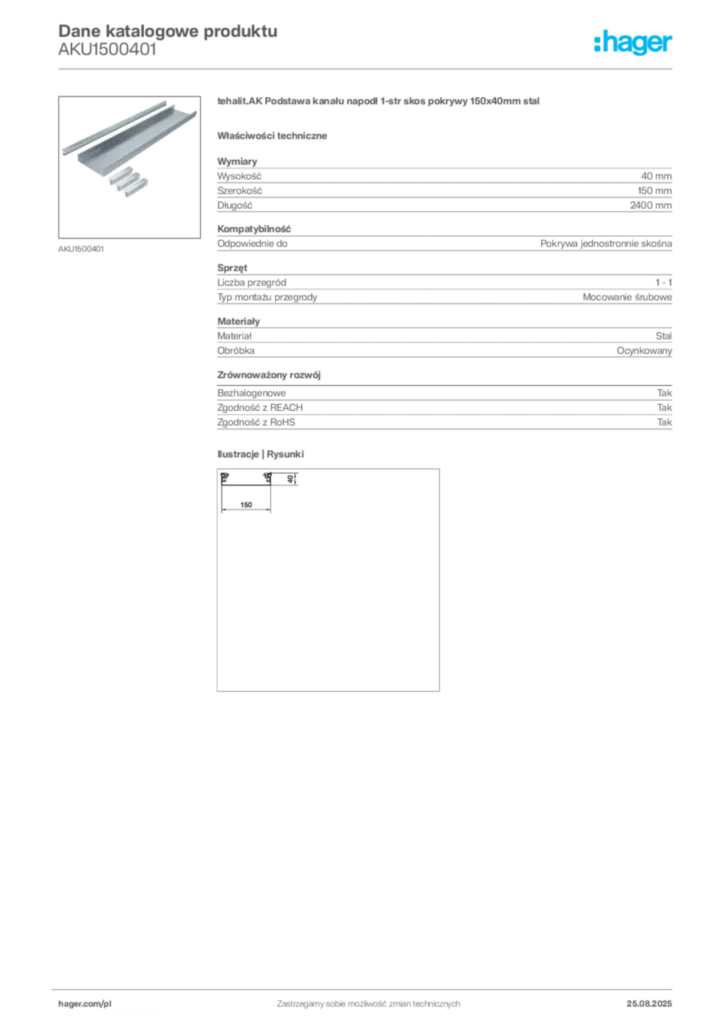 Zdjęcie Hager Karta katalogowa AKU1500401 | Hager Polska