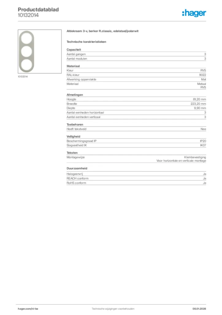 Afbeelding Hager Productdatablad 10132014 | Hager Belgium