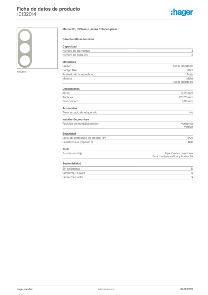 Imagen Hager Ficha de datos de producto 10132014 | Hager España