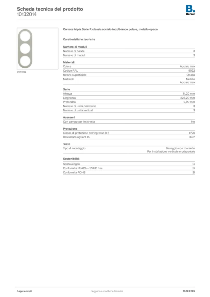 Immagine Berker Scheda tecnica del prodotto 10132014 | Hager Italia