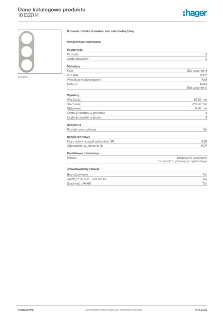 Zdjęcie Hager Karta katalogowa 10132014 | Hager Polska