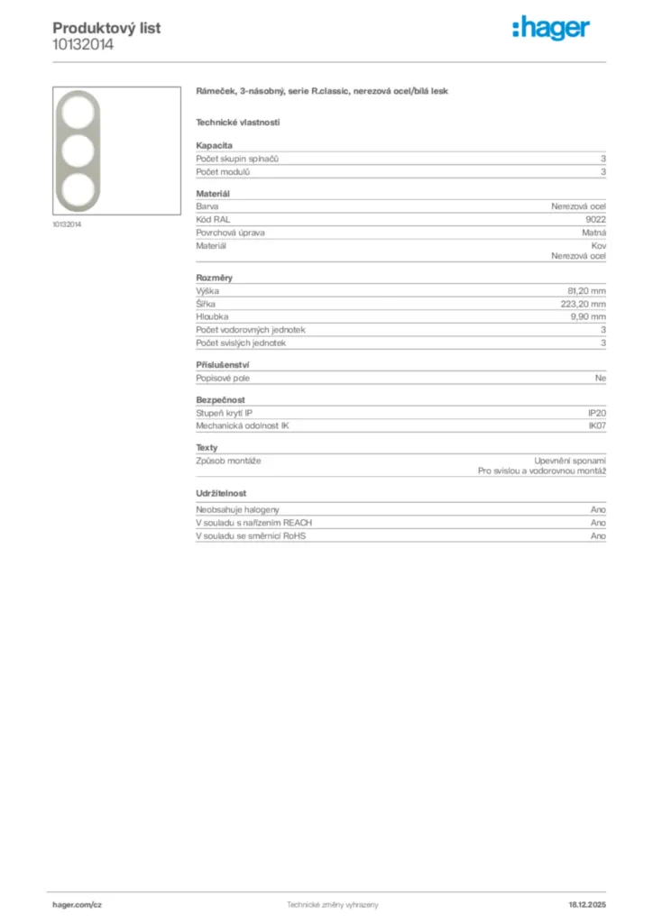 Obrázek Hager Produktový list 10132014 | Hager