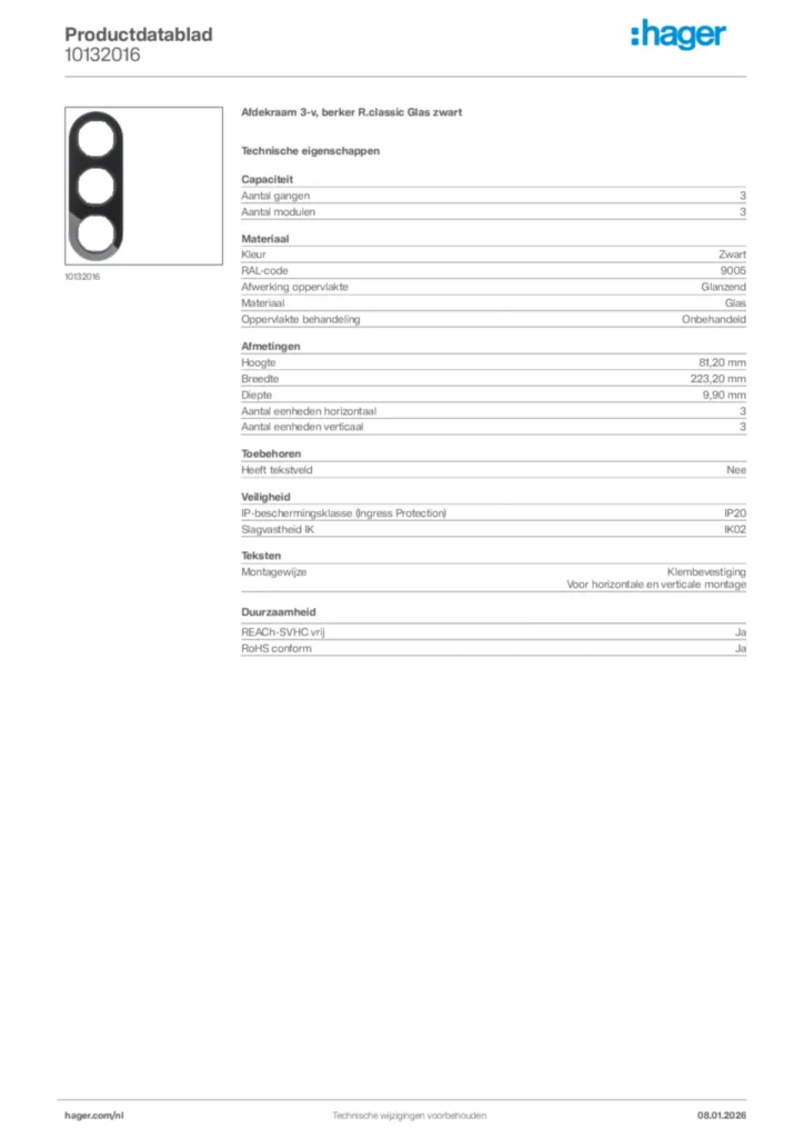 Afbeelding Hager Productdatablad 10132016 | Hager Nederland