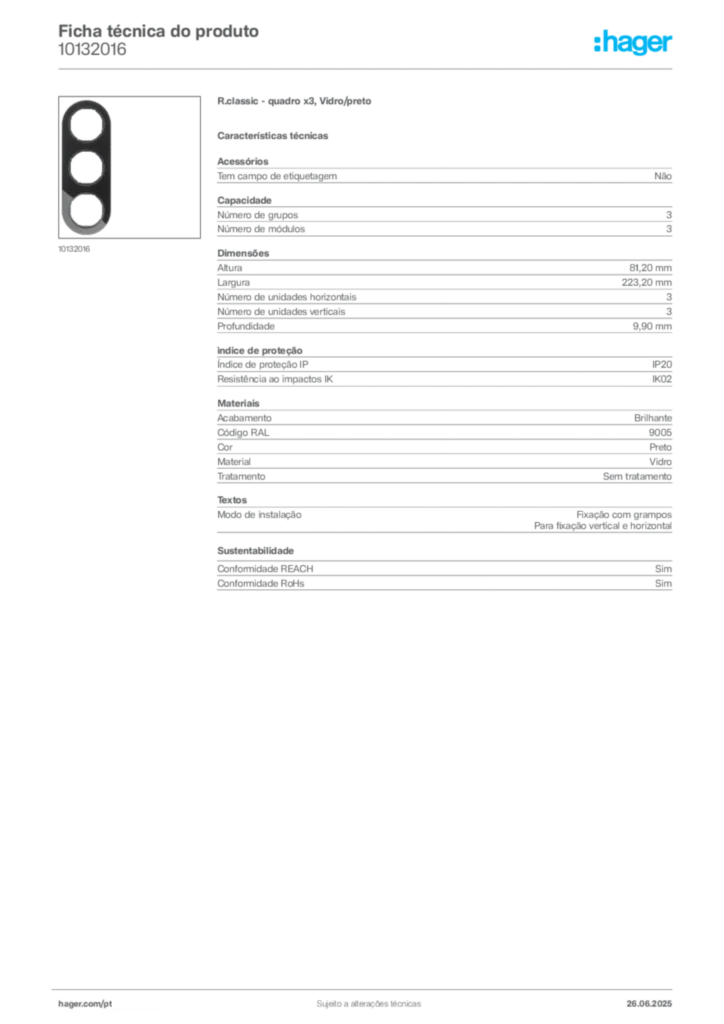 Imagem Hager Ficha técnica do produto 10132016 | Hager Portugal
