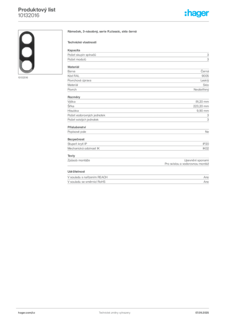 Obrázek Hager Produktový list 10132016 | Hager