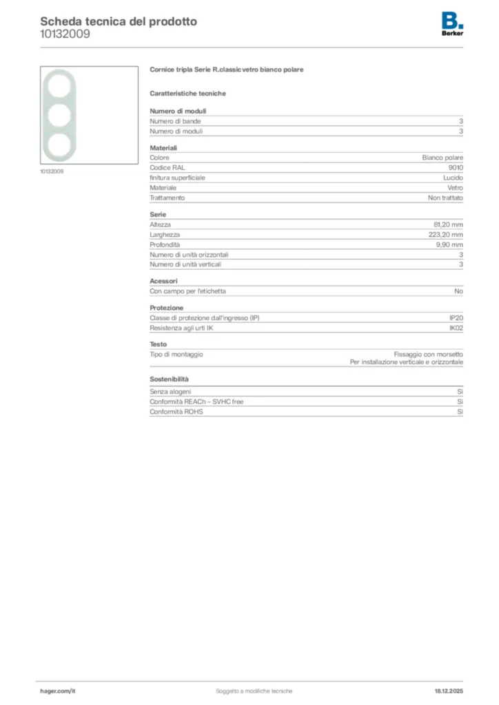 Immagine Berker Scheda tecnica del prodotto 10132009 | Hager Italia