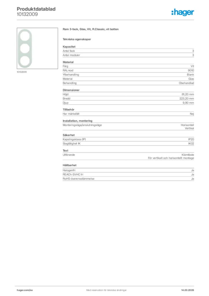 Bild Hager Produktdatablad 10132009 | Hager Sverige