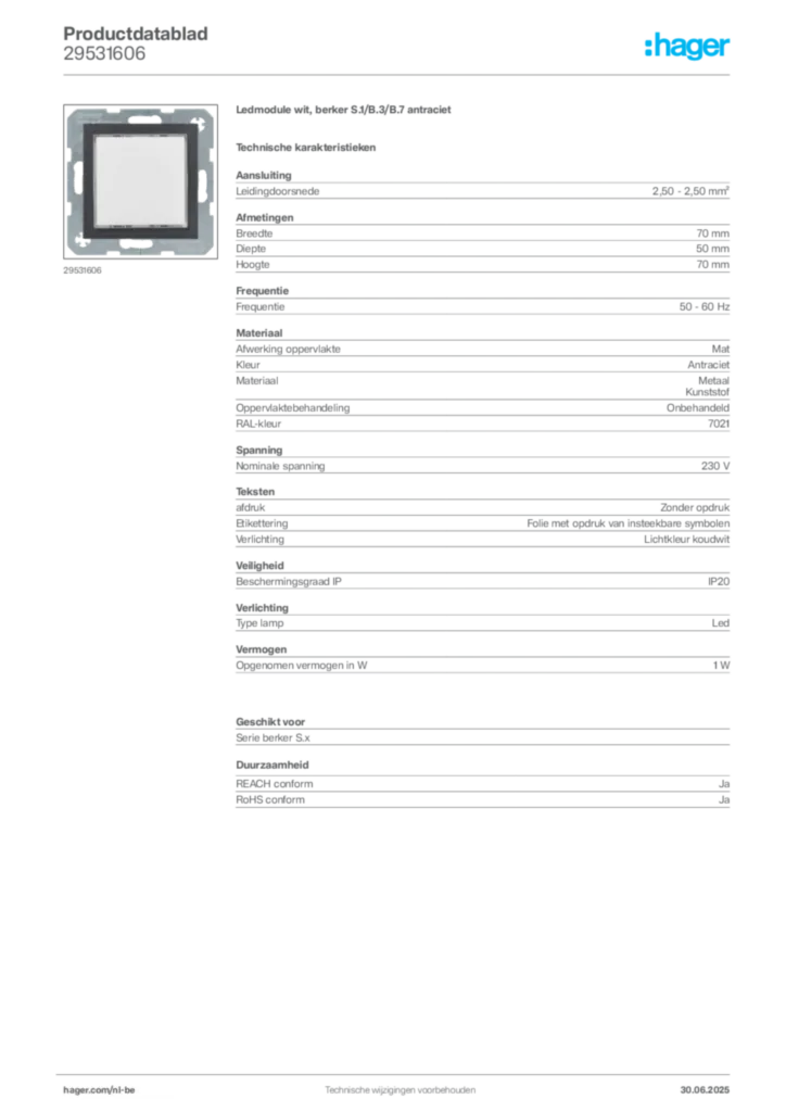 Afbeelding Hager Productdatablad 29531606 | Hager Belgium