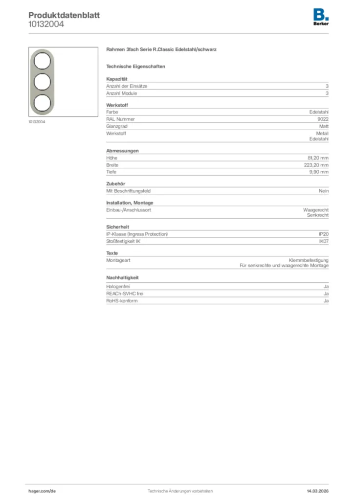 Bild Berker Produktdatenblatt 10132004 | Hager Deutschland